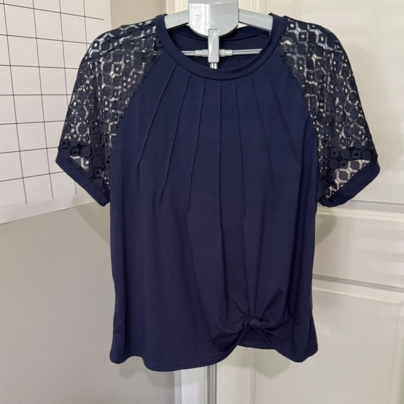 SHEIN Dark Blue Blouse with Lace Detail - Picture 1 of 7